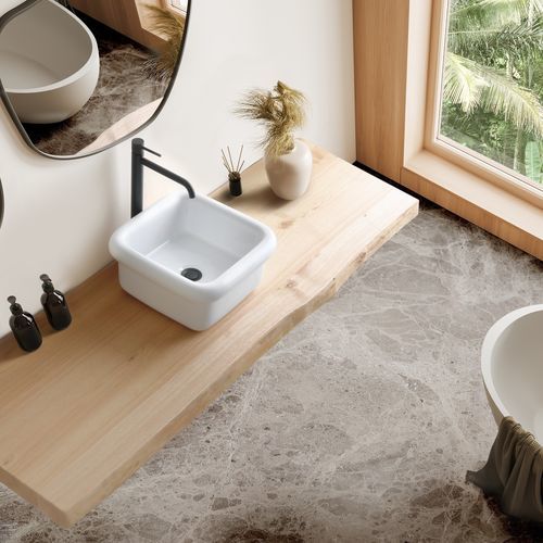 Tampo de bancada em madeira maciça - PLANK1-150cm - BLEU PROVENCE - da linha comercial / para banheiro / cor areia