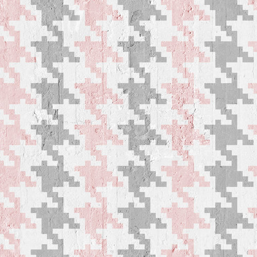 Papel de parede contemporâneo - PINK &amp; GREY PIED DE POULE - Mineheart - em tecido não tecido / estampado / efeito de tecido