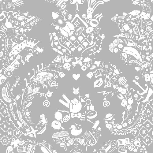 Papel de parede contemporâneo - NEW WORLD DAMASK - WHITE &amp; GREY - Mineheart - em tecido não tecido / padrão damasco / efeito de mármore