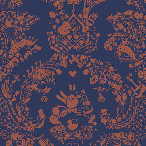 Papel de parede contemporâneo - NEW WORLD DAMASK - PURPLE AND ORANGE - Mineheart - em tecido não tecido / padrão damasco / efeito de tecido