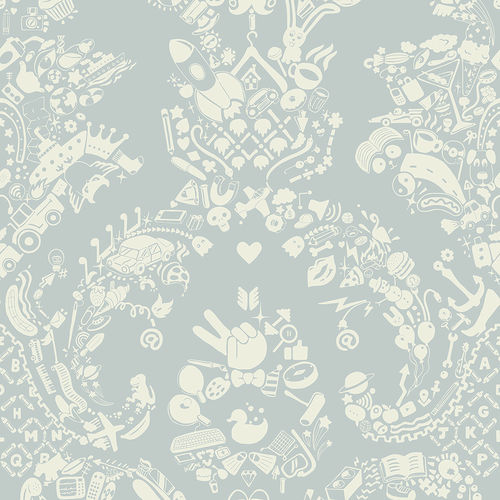 Papel de parede contemporâneo - NEW WORLD DAMASK  - GREY BLUE &amp; WHITE - Mineheart - em tecido não tecido / padrão damasco / efeito de tecido