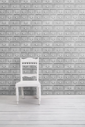 Papel de parede clássico - INDUSTRIAL DRAWERS - Mineheart - vintage / em tecido / vinílico