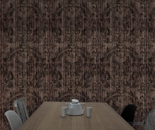 Papel de parede contemporâneo - DAMASK - Mineheart - padrão damasco / efeito de madeira / com motivos impressos