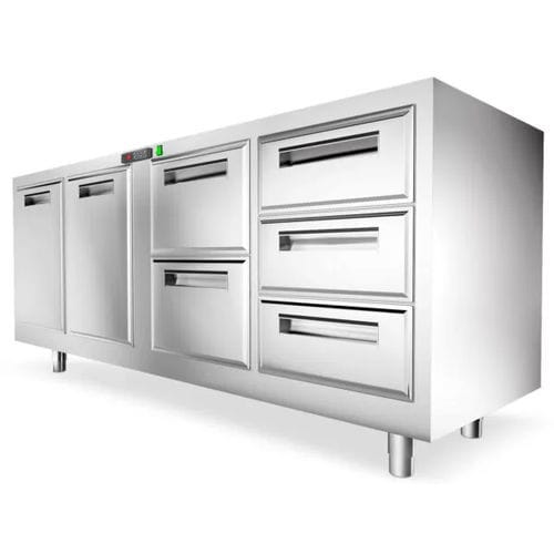 Balcão refrigerado para confeitaria - Moduli T.N. - Moving Glass & Metal Design - para bar / com 2 portas / 5 gavetas