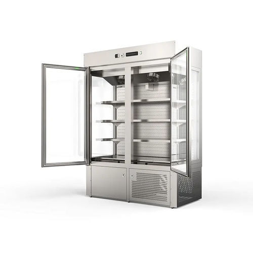 Vitrina refrigerada tipo balcão - Olimpo - Moving Glass & Metal Design - para açougue / em aço inoxidável / com porta de abrir