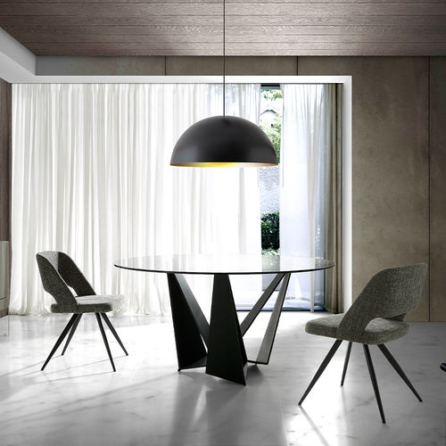 Mesa de jantar contemporânea - 1045 - Angel Cerdá - em vidro temperado / em cristal / com base em aço inox laqueado