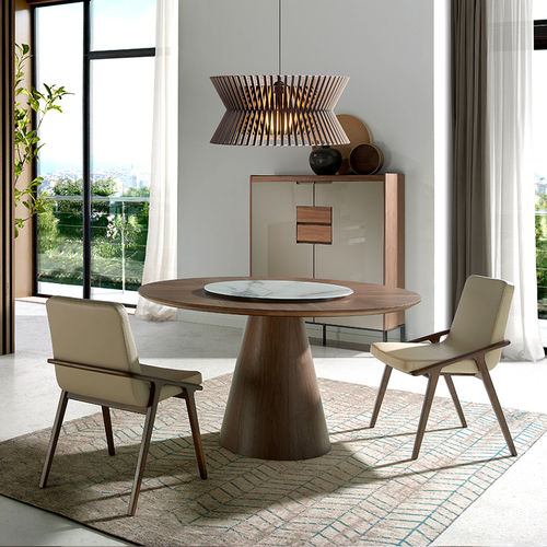 Mesa de jantar contemporânea - 1016 - Angel Cerdá - em grés porcelanato / com base em nogueira / redonda
