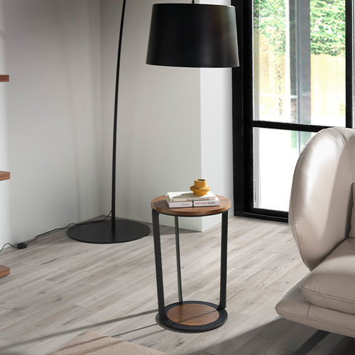 Mesa lateral de design minimalista - 2116 - Angel Cerdá - em nogueira / com base em aço inoxidável / com base em nogueira