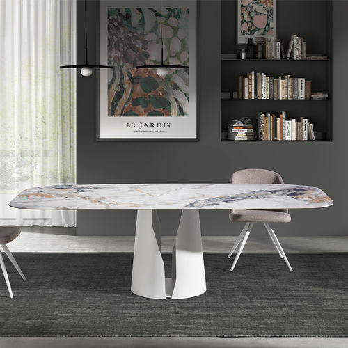 Mesa de jantar contemporânea - 1135 - Angel Cerdá - em mármore / com base em aço pintado / oval