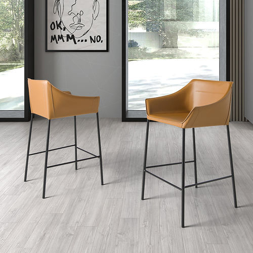 Cadeira alta contemporânea - 4145 - Angel Cerdá - para ambiente interno / em couro / com base em aço inox laqueado