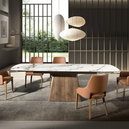 Mesa de jantar contemporânea - 1158 - Angel Cerdá - em grés porcelanato / em mármore / com base em nogueira