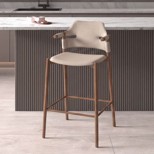 Banqueta contemporânea - 4253 - Angel Cerdá - em couro / com base em madeira / com apoio para pés