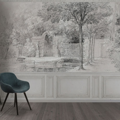 Papel de parede contemporâneo - GARDENS OF ARCUEIL 1/2 - Papiers de Paris - padrão com esboço / com cena / efeito papel de parede