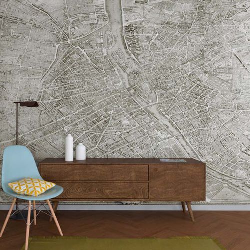 Papel de parede contemporâneo - PARIS 1739 - FULL - Papiers de Paris - padrão urbano / mapa / com cena