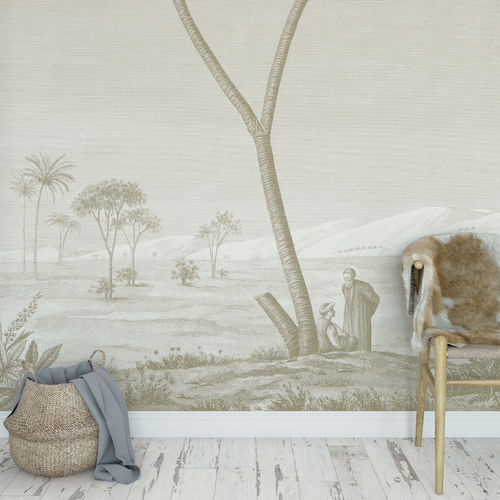 Papel de parede clássico - EGYPT - DOUM PALM - Papiers de Paris - com cena / efeito de tecido / cor areia
