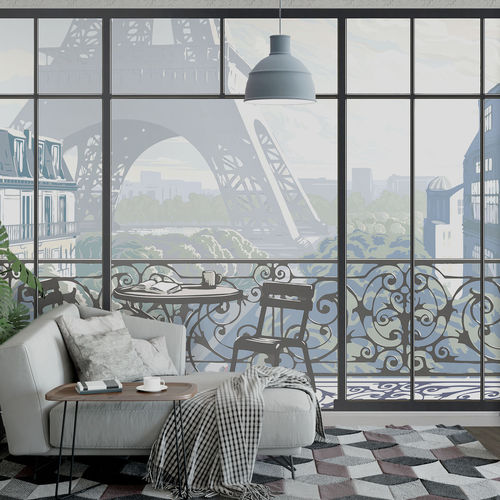 Papel de parede contemporâneo - WINDOW ON EIFFEL TOWER #3 - Papiers de Paris - padrão urbano / efeito 3D / com motivos impressos