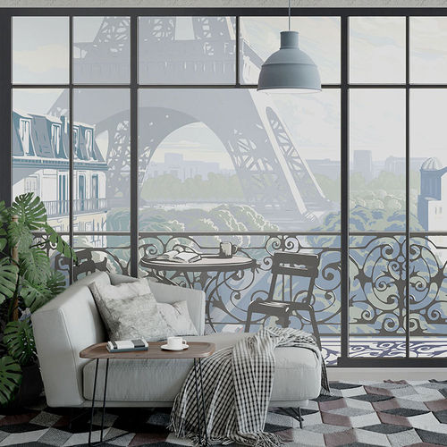 Papel de parede contemporâneo - WINDOW ON EIFFEL TOWER #2 - Papiers de Paris - com cena / efeito papel de parede / com motivos impressos