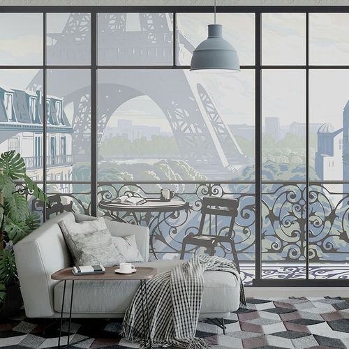 Papel de parede contemporâneo - WINDOW ON EIFFEL TOWER #1 - Papiers de Paris - com cena / efeito papel de parede / com motivos impressos