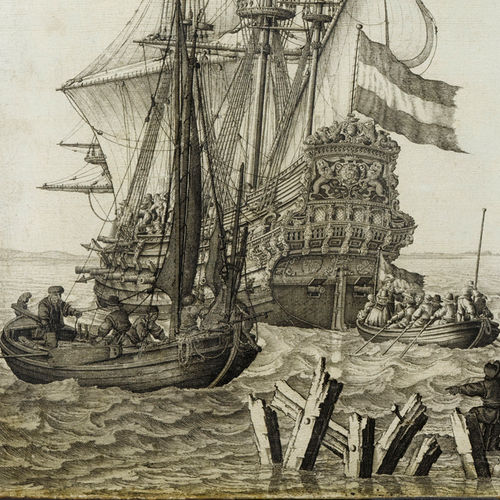 Papel de parede clássico - SEASCAPE IN GRISAILLE - Papiers de Paris - com cena / efeito de tecido / cinza