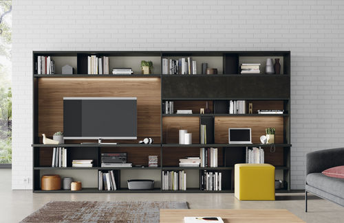 Móvel de parede contemporâneo para TV - EST101 - VIVE - MUEBLES VERGE S.L. - em madeira / com iluminação embutida