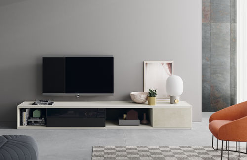 Móvel de parede contemporâneo para TV - EST112 - VIVE - MUEBLES VERGE S.L. - em madeira laqueada / em vidro / em cerâmica