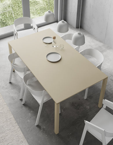 Mesa de jantar contemporânea - TOP 008 - VIVE - MUEBLES VERGE S.L. - em MDF laqueado / em cristal / em metal laqueado