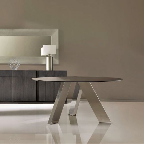 Mesa de jantar contemporânea - T-865 - ArtesMoble - em vidro temperado / com base em nogueira / com base em aço inoxidável