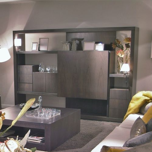 Móvel de parede contemporâneo para TV - T-785 - ArtesMoble - em nogueira / em faia / modular