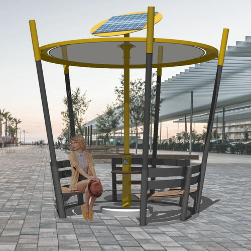 Estação de recarga para celular - SUN_SET SOLAR STATIONS - FREPAT URBAN EQUIPMENT - com banco integrado