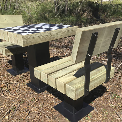 Conjunto de mesa e bancos contemporâneo - ECHEC - FREPAT URBAN EQUIPMENT - em madeira / em aço / para jardim