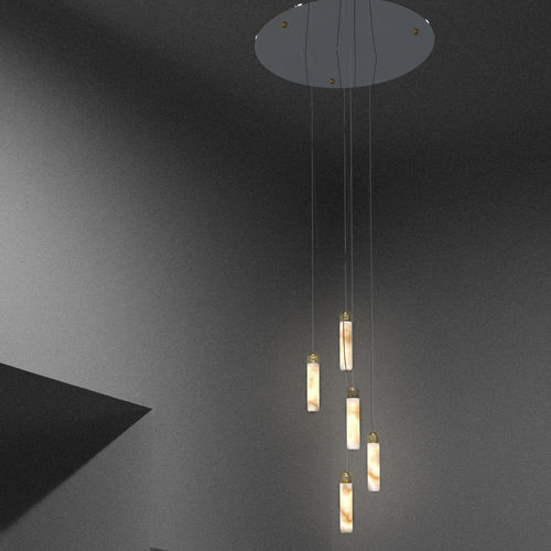 Lustre contemporâneo - MERCURE  - Octavio Amado - em latão / em alabastro / para 5 lâmpadas
