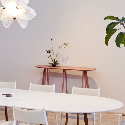 Aparador contemporâneo -  Plat-O Server Small - HALDANE - em Dekton® / com base em aço inoxidável / oval