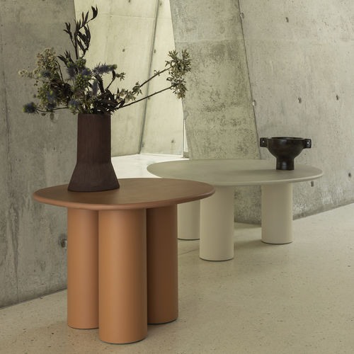 Mesa lateral contemporânea - Dombolo Small - HALDANE - em Dekton® / com base em aço inox laqueado / circular