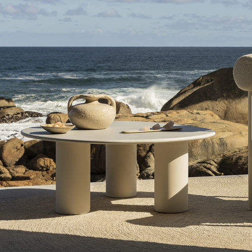 Mesa de centro contemporânea - Dombolo Large - HALDANE - em Dekton® / com base em aço inox laqueado / circular