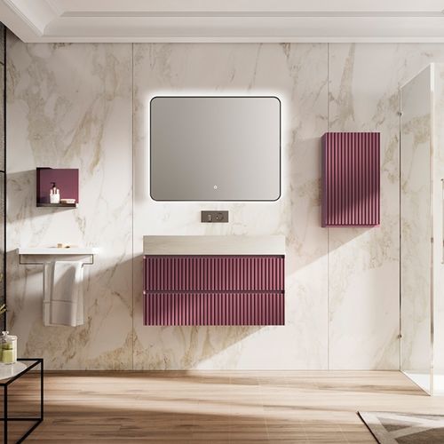 Gabinete de banheiro suspenso - 03 - Mi baño - em aço / em pedra / contemporâneo