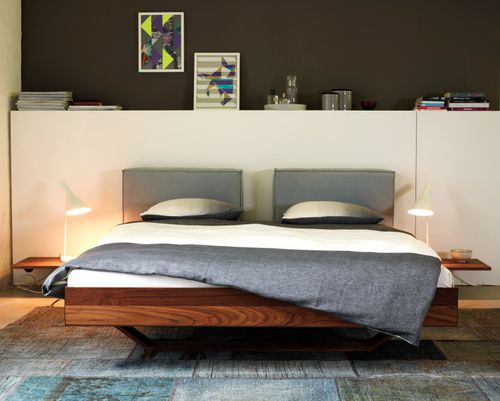 Cama de casal - B15 - more - contemporânea / com cabeceira estofada / com criados-mudos