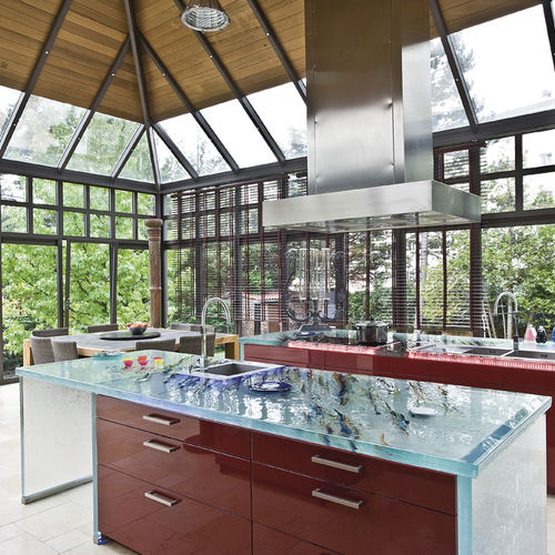 Cozinha contemporânea - ThinkGlass - em vidro / com ilha / em L
