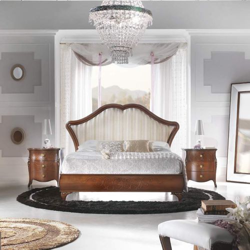Cama de casal - 73/R - Bbelle - de estilo / com cabeceira estofada / em madeira