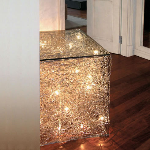 Mesa lateral contemporânea - QUBO - Knikerboker - em vidro / retangular / com iluminação