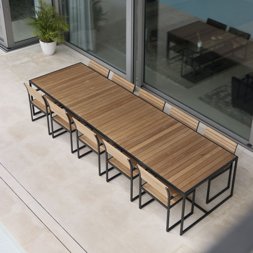 Mesa de lanchonete contemporânea - 10/8/6/4/2 - Röshults - em aço inoxidável / em teca / quadrada