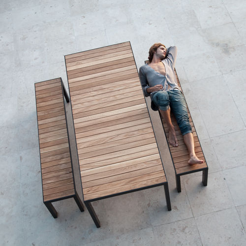 Mesa de jantar contemporânea - 160 / 220 - Röshults - em teca / em alumínio / em aço inoxidável