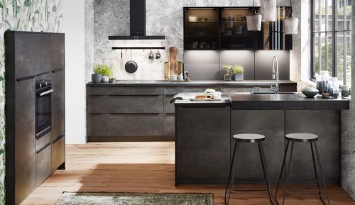 Cozinha contemporânea - SPEED 288 - nobilia - em concreto / com pegas / preta