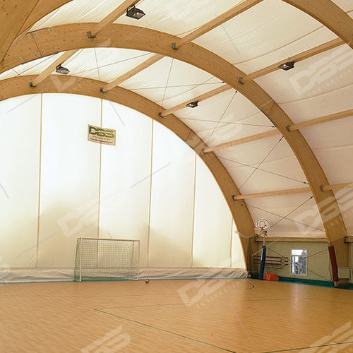 Estrutura tensionada com estrutura de madeira - WOODEN HALLS - DBS Mont - para cobertura / com membrana em PVC / para espaço público