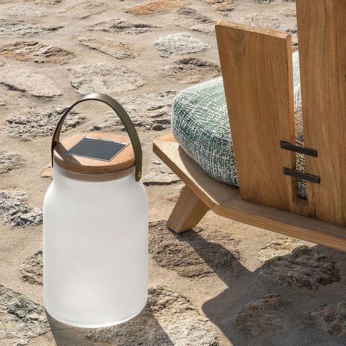 Luminária portátil - Milk - Ethimo - em vidro fosco / em teca / em couro