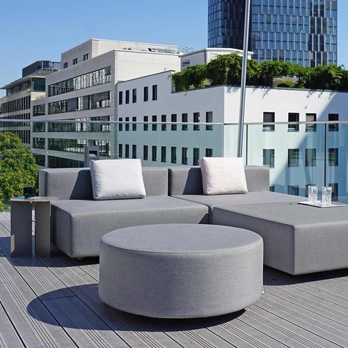 Otomana contemporânea - JOJ - april furniture - em tecido / em aço inoxidável / redonda