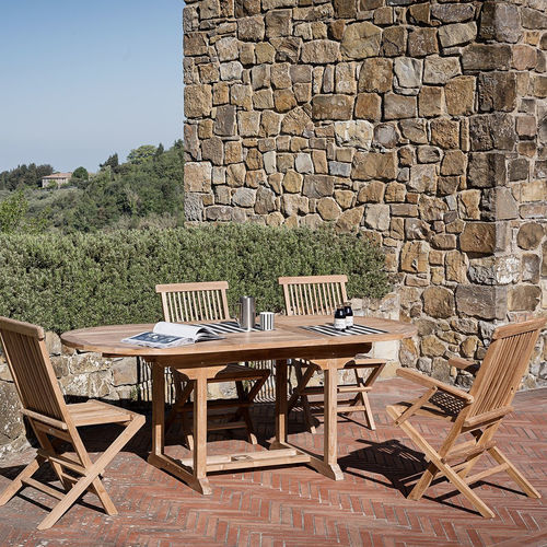 Mesa de jantar clássica - Ulisse – Classica - Il Giardino di Legno - em teca / com base em teca / oval