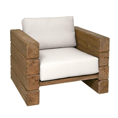Poltrona contemporânea - Stratos - Il Giardino di Legno - em tecido / em teca / com almofada removível