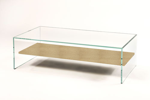 Mesa de centro contemporânea - ZEN11 : TRANSPARENCE  - ADENTRO - com folheado de madeira / em vidro temperado / retangular