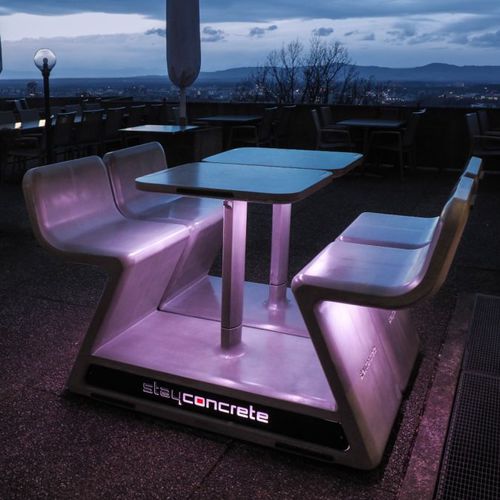 Conjunto de mesa e bancos aquecido - SCHLOSSBERG  - Stayconcrete - contemporâneo / em concreto / para ambiente externo