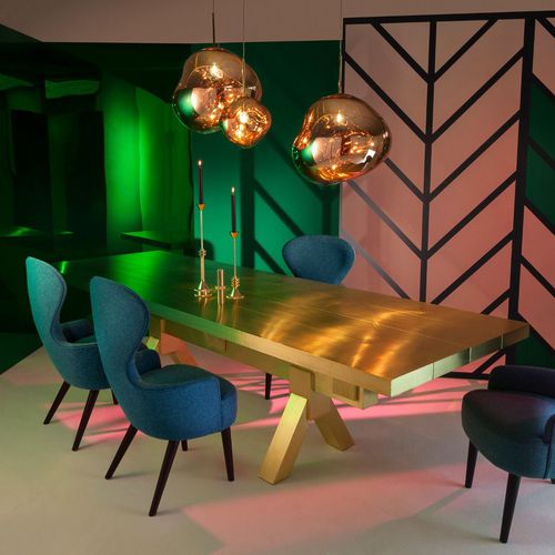Mesa de jantar contemporânea - MASS - Tom Dixon - em madeira laqueada / metálica / retangular